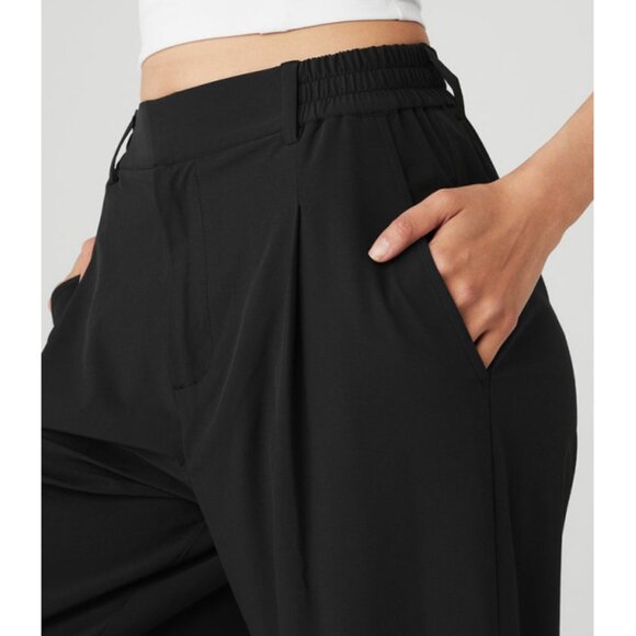 Alo High-Waist Pursuit Trousers Black Wide Leg Hi-Rise Waisted Slacks Pants L - Picture 4 of 16